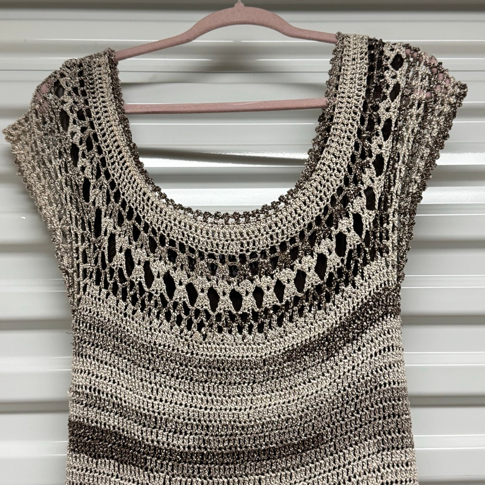 Vintage Proper brown And Tan Boho Crochet Maxi Dress Women’s L - Picture 5 of 9